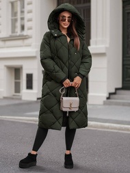 Kurtka zimowa damska długa pikowana zielona OZONEE JS/5M3173/136Z
