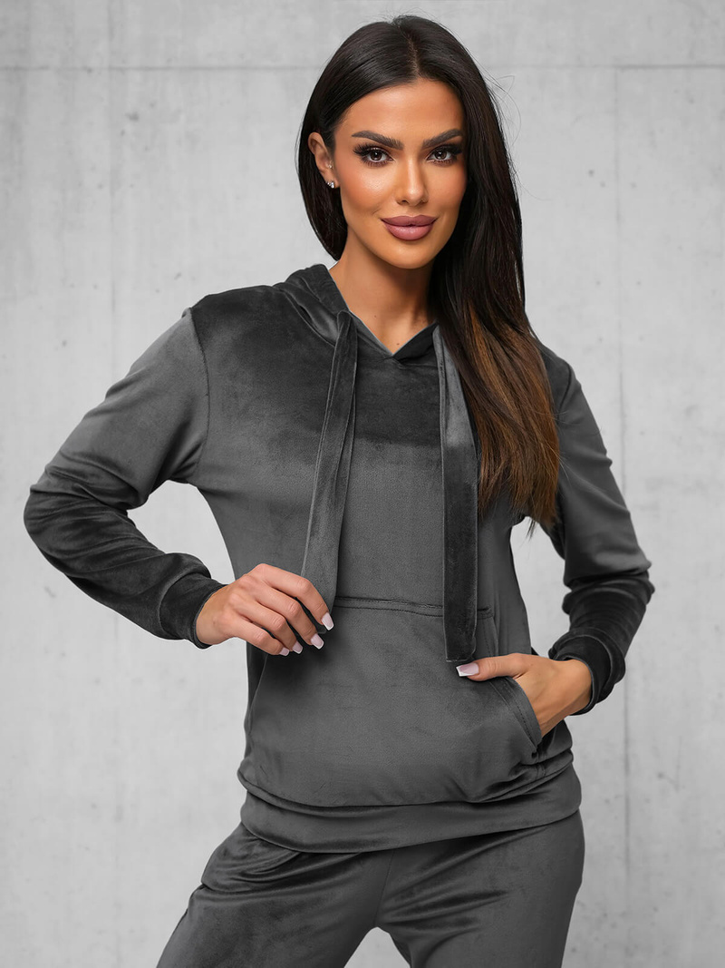 Komplet dresowy damski welurowy grafitowy OZONEE JS/35C1612/5