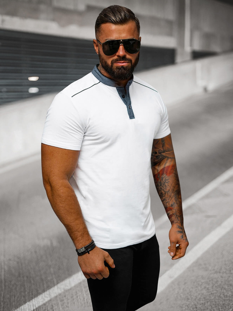 T-shirt męski ze stójka biały OZONEE O/T216/2