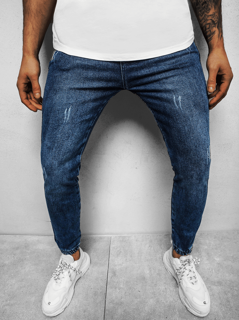 Spodnie jeansowe joggery męskie ciemno-niebieskie OZONEE DJ/5672