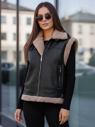 Шкіряна жіночий жилет чорний OZONEE JS/61M8503/392Z