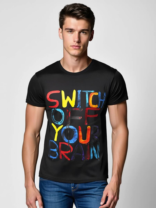 T-shirt męski z nadrukiem czarny OZONEE O/T125/3Z