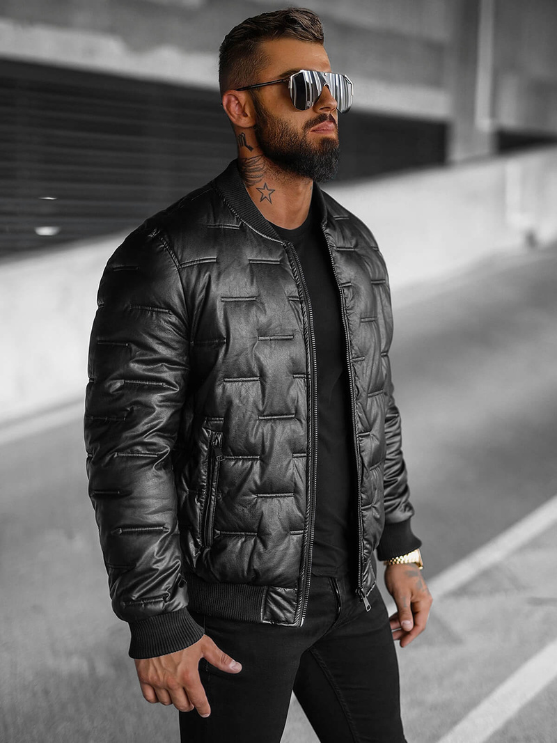 Kurtka skórzana męska bomberka czarna OZONEE O/11Z8099Z