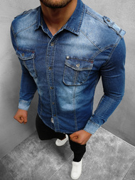 Koszula męska jeansowa niebieska OZONEE NB/MC701B