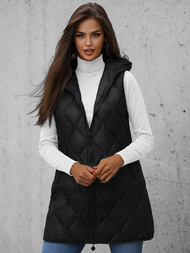 Kamizelka damska długa pikowana z kapturem czarna OZONEE O/H928/1Z