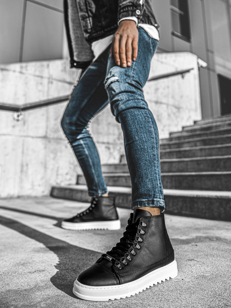 Sneakersy wysokie czarno-białe OZONEE W/034