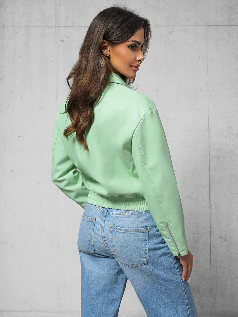 Жіноча шкіряна куртка м'ятна OZONEE O/G116