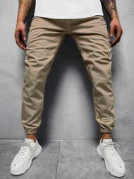 Spodnie męskie joggery jeansowe ciemno-beżowe OZONEE O/1097