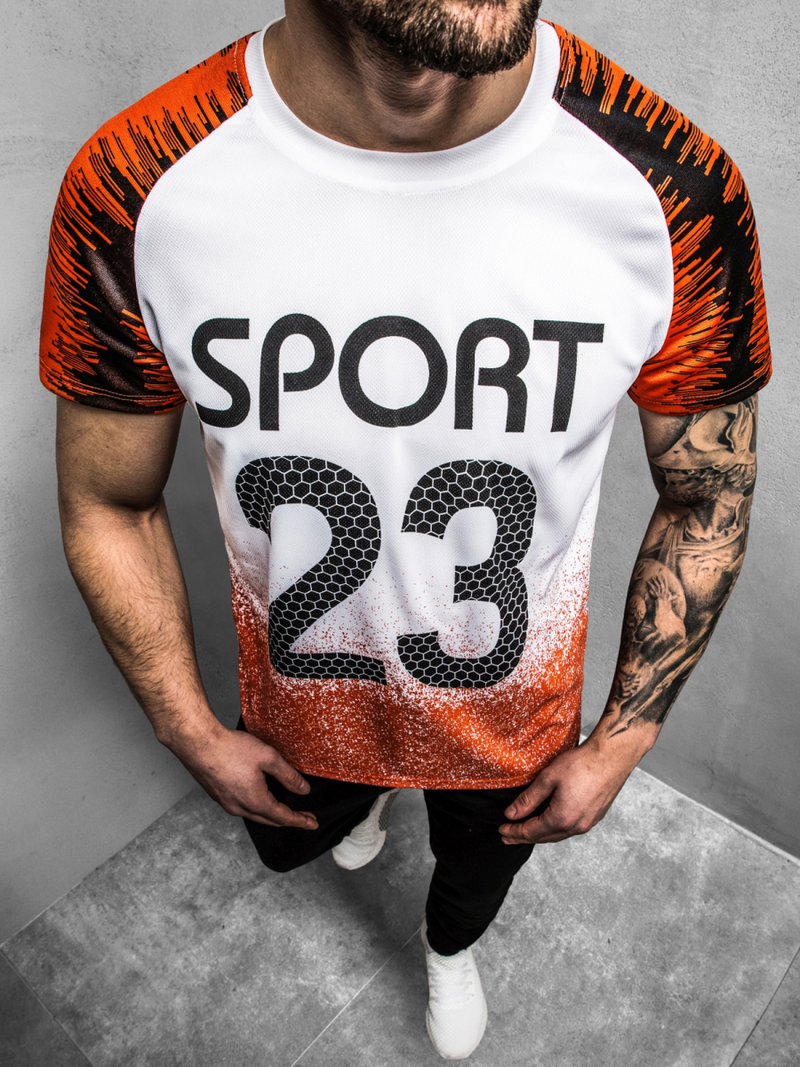 Футболка чоловіча Бiло-Помаранчева OZONEE JS/KS2068Z