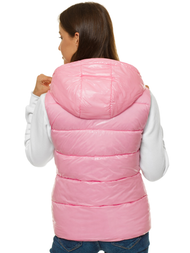 Kamizelka damska pikowana z kapturem jasnoróżowa OZONEE O/SW025/21