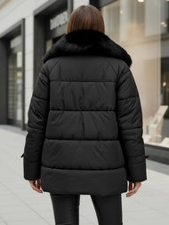 Kurtka zimowa damska z futerkiem czarna OZONEE JS/16M9185/392Z