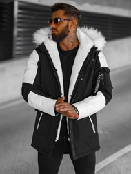 Kurtka zimowa męska parka z futerkiem czarno-biała OZONEE O/5832Z