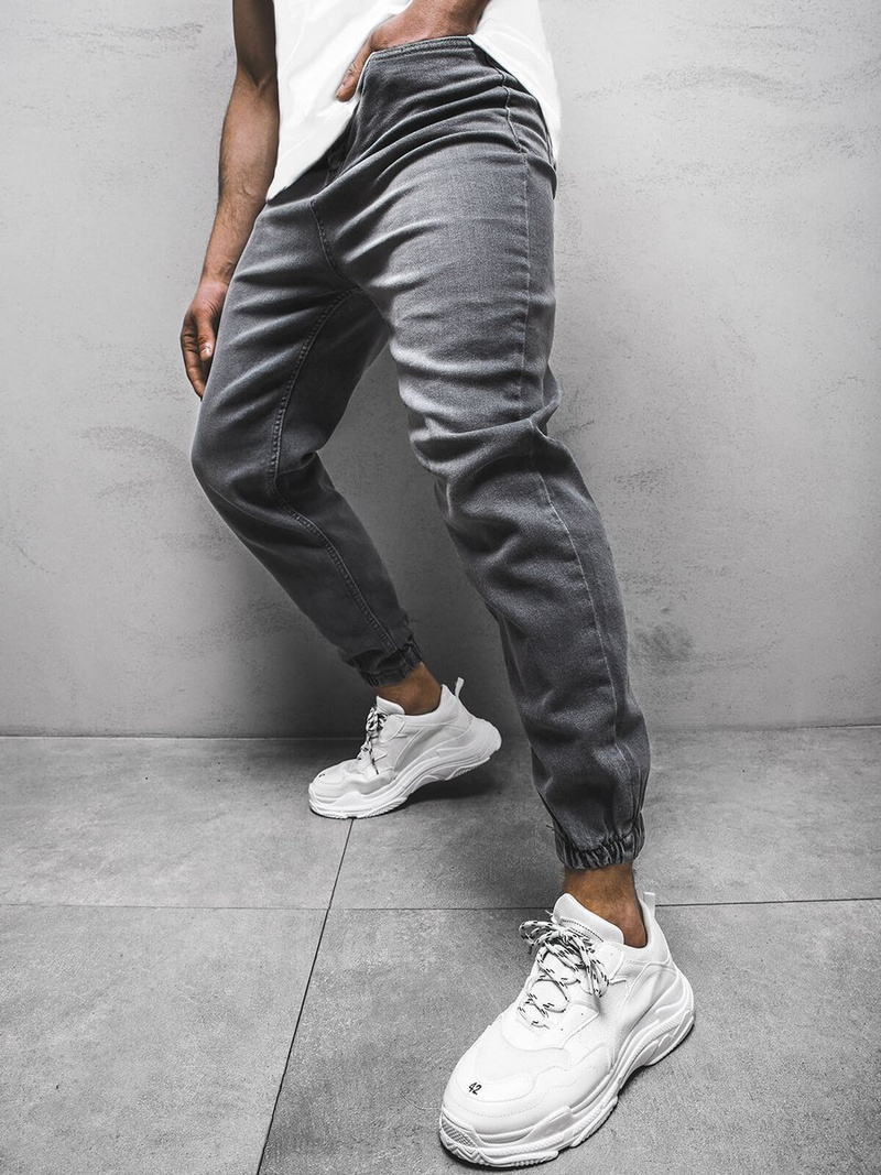 Spodnie męskie joggery jeansowe grafitowe OZONEE DP/674