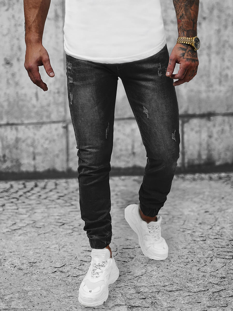 Spodnie jeansowe joggery męskie czarne OZONEE NB/MP0065/2NZ