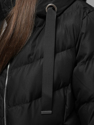 Kurtka zimowa damska długa pikowana czarna OZONEE JS/M736/392