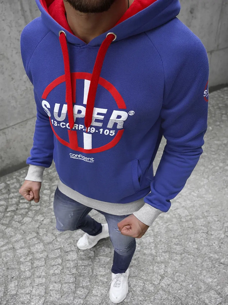 Bluza z kapturem męska niebieska OZONEE JS/X-56