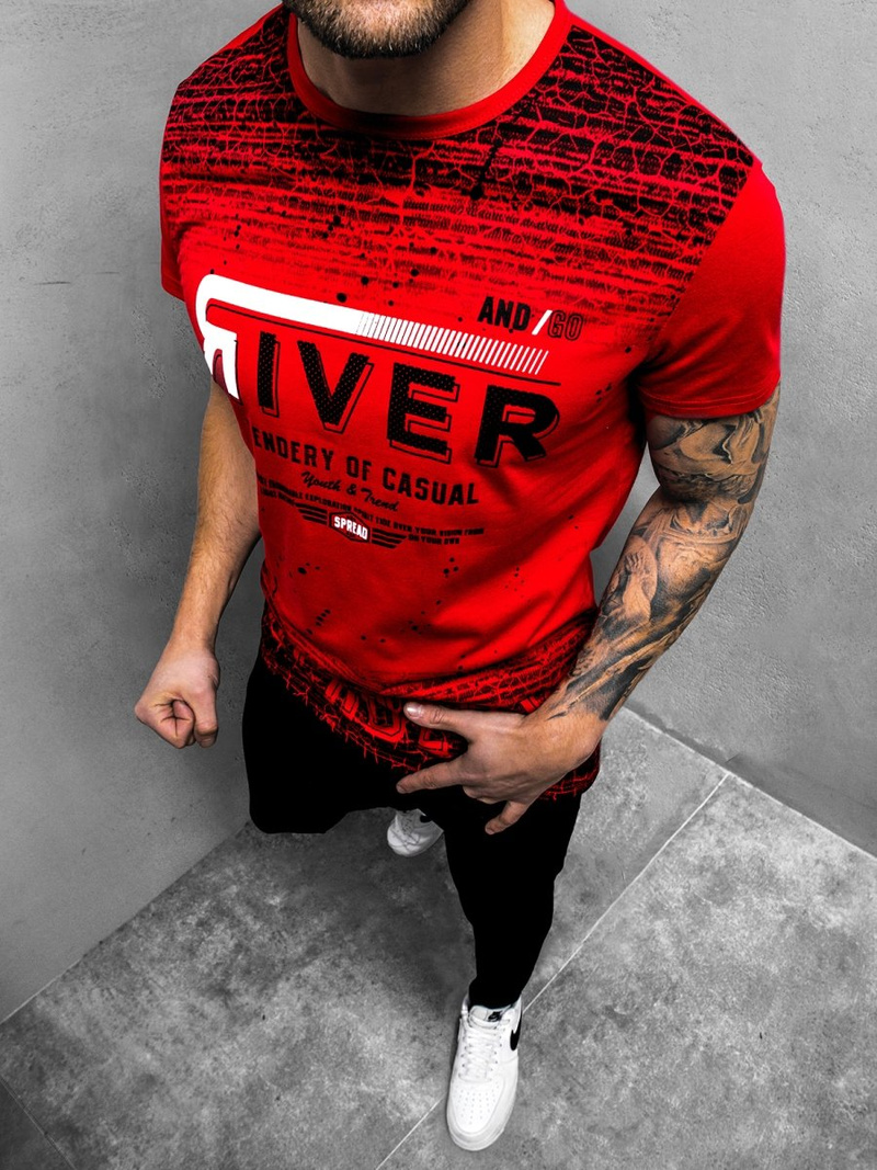 T-Shirt męski czerwony OZONEE JS/SS10960Z