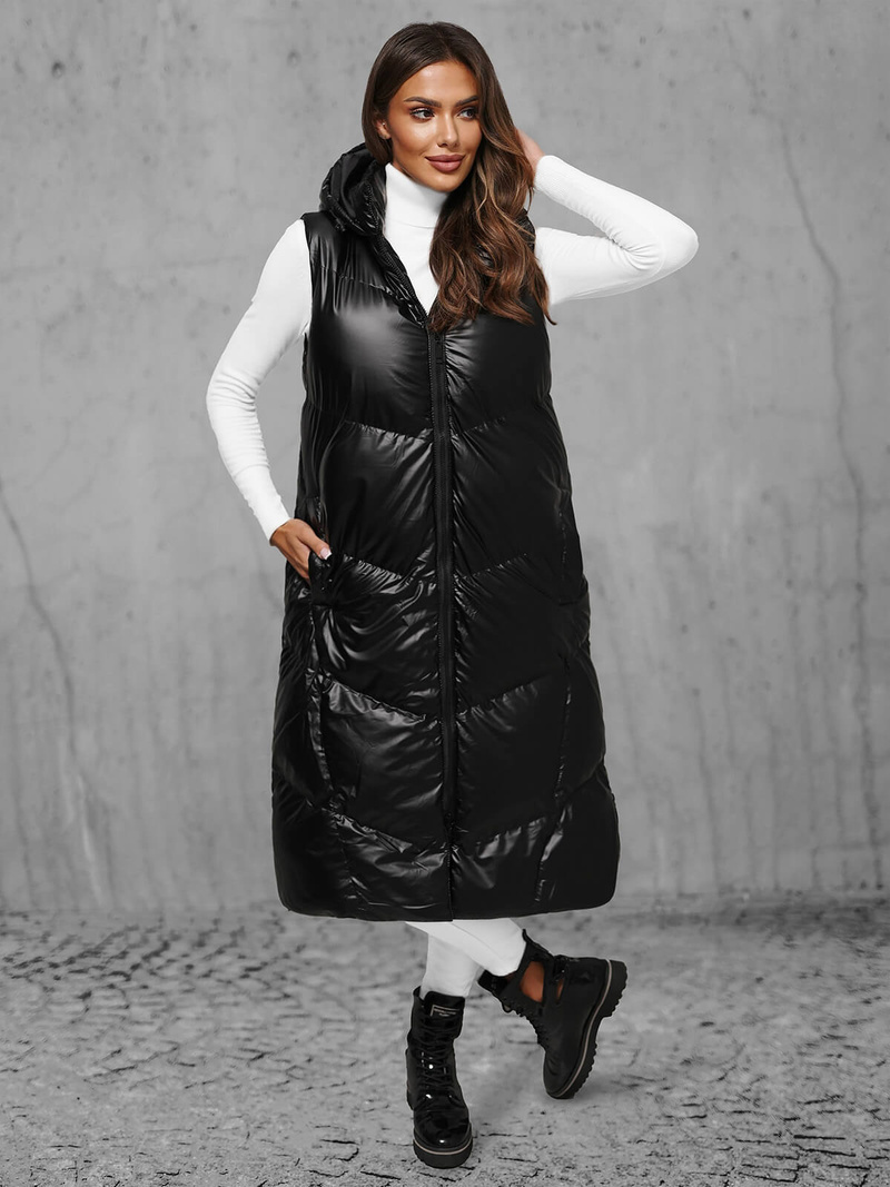 Стьобаний жіночий жилет чорний OZONEE JS/5M3183/392