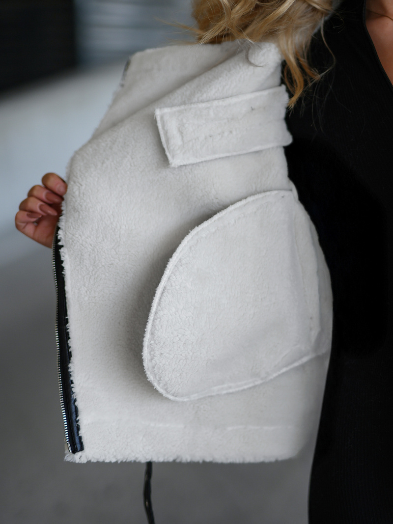 Kurtka skórzana damska z kożuchem czarno-biała OZONEE JS/11Z8177Z