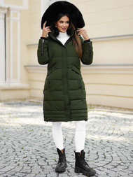 Kurtka zimowa damska długa pikowana khaki OZONEE O/W377Z