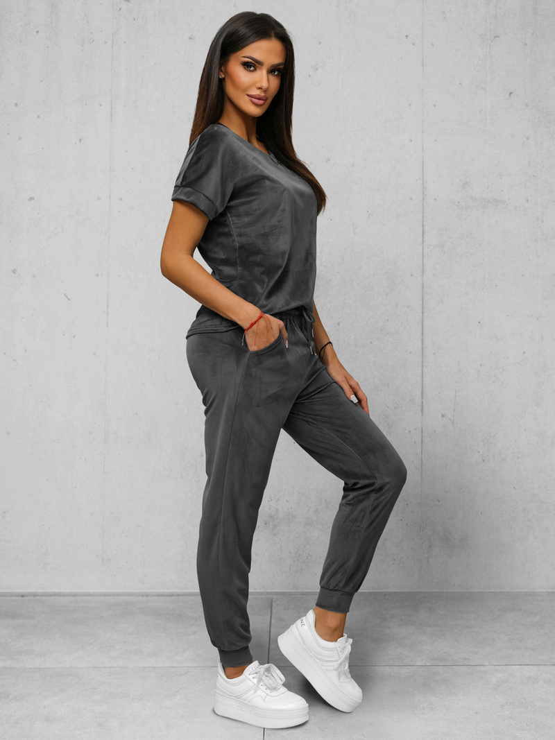 Komplet dresowy damski welurowy grafitowy OZONEE JS/35C1611/5