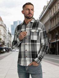 Koszula flanelowa męska w kratę czarno-biała OZONEE NB/MC728N/3