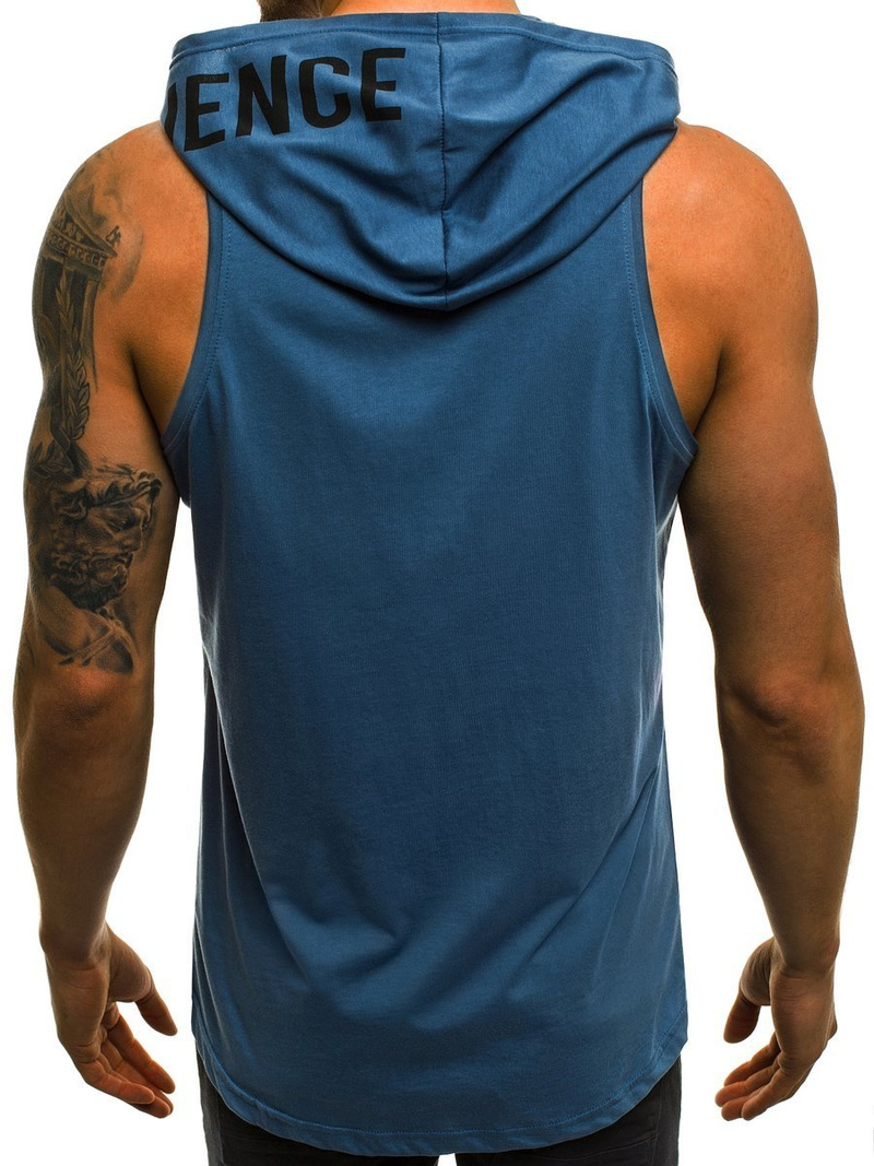 Koszulka bez rękawów z kapturem męska niebieska OZONEE O/2537