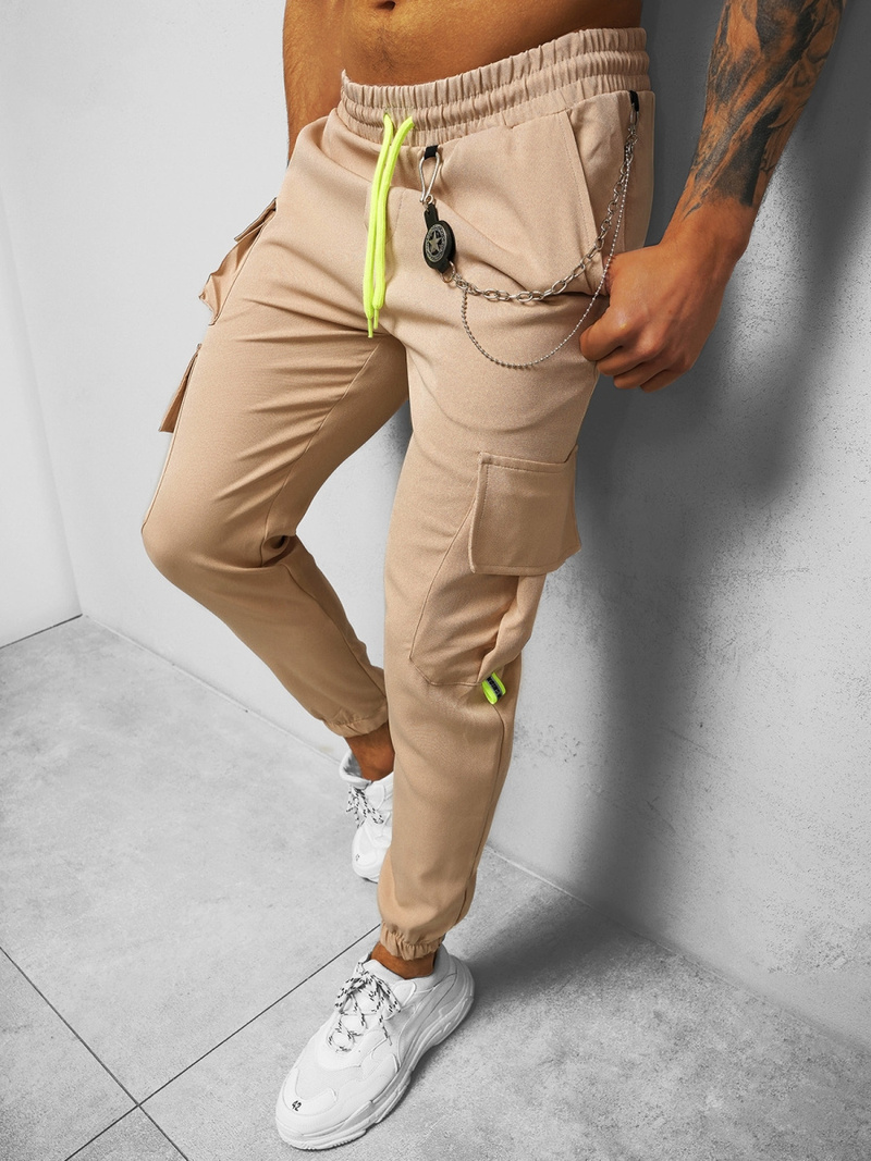 Spodnie męskie chino jogger beżowe OZONEE O/CP149