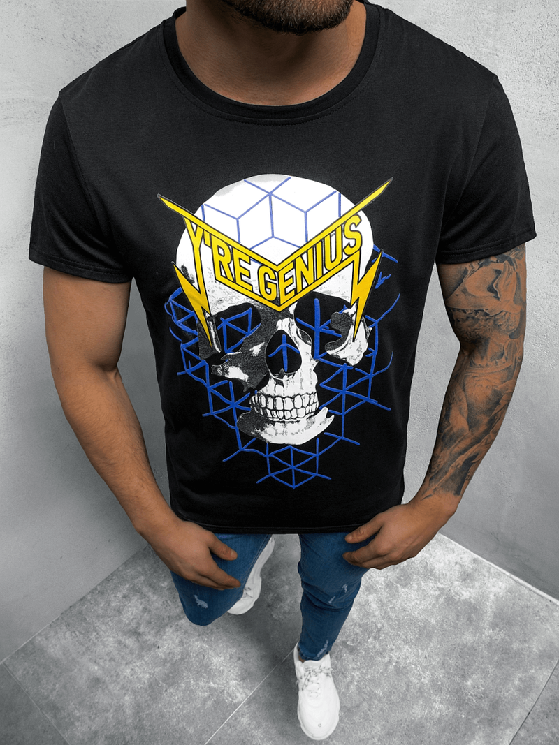 T-Shirt męski z nadrukiem czarny OZONEE JS/Y70002