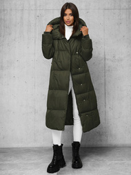 Płaszcz zimowy damski pikowany ciemno-zielony OZONEE JS/5M3227/136