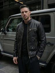 Чоловіча шкіряна куртка Чорна OZONEE JS/11Z8021