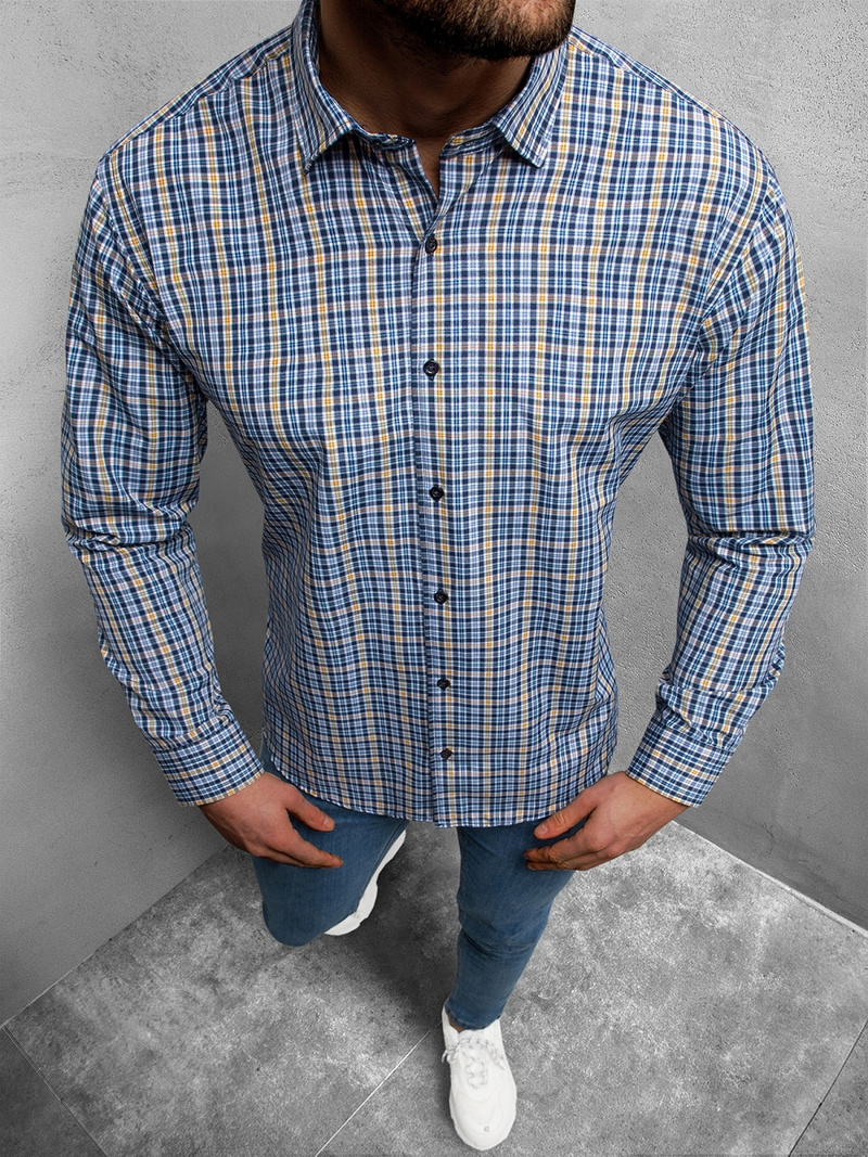 Koszula męska w kratę kolorowa OZONEE O/0222