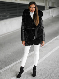 Kurtka zimowa damska z futerkiem czarna OZONEE JS/11Z8090Z