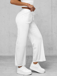 Spodnie damskie welurowe z szeroką nogawką białe OZONEE JS/92K519/1