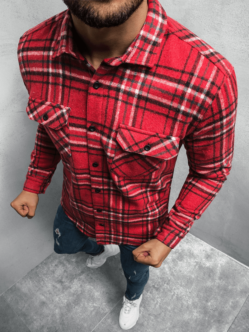 Koszula męska w kratę czerwona OZONEE E/3901/3