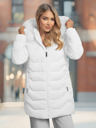 Kurtka zimowa damska długa z futerkiem biała OZONEE JS/16M9121/281Z