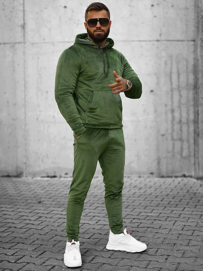 Komplet dresowy męski welurowy khaki OZONEE O/12139