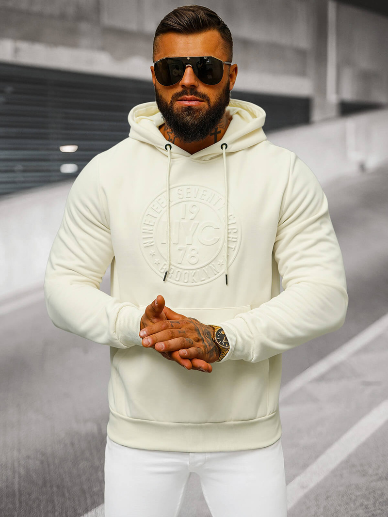 Bluza z kapturem męska ecru OZONEE JS/27B6510/155