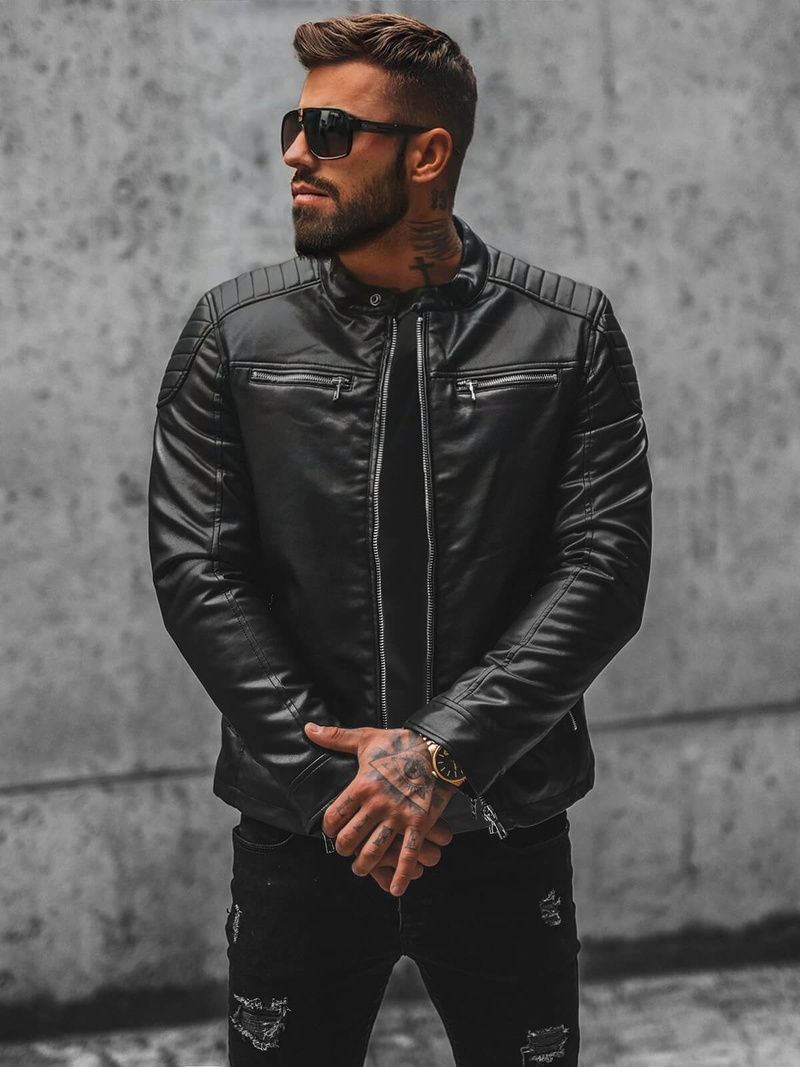 Kurtka skórzana męska czarna OZONEE JS/11Z8001Z