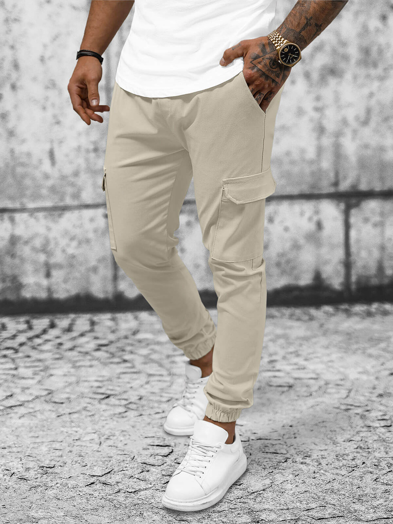 Spodnie męskie chino joggery beżowe OZONEE O/P4051