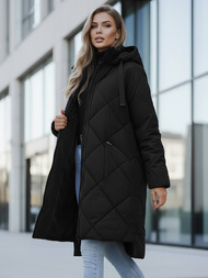 Kurtka zimowa damska długa pikowana czarna OZONEE JS/5M3168/392Z