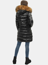 Kurtka zimowa damska z futerkiem czarno-brązowa OZONEE JS/M777/392B