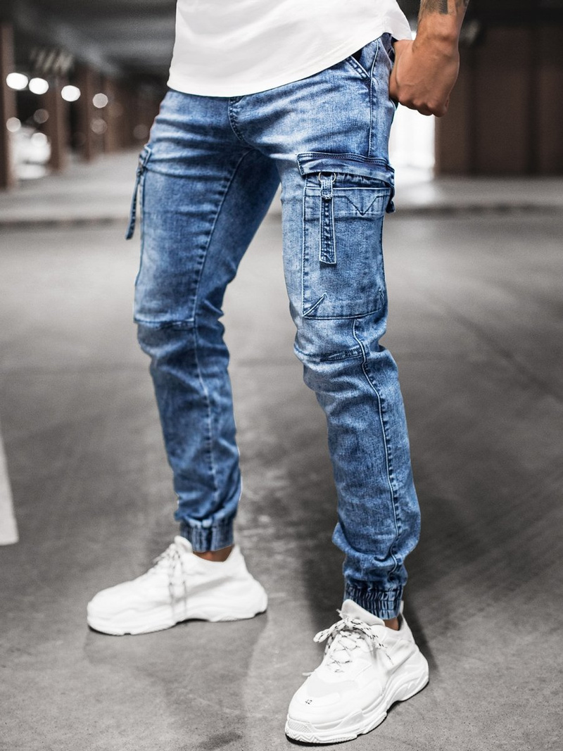 Spodnie jeansowe joggery męskie niebieskie OZONEE O/TF039Z