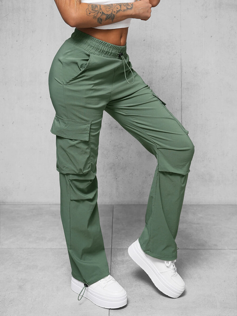 Spodnie damskie z szeroką nogawką khaki OZONEE O/TT00375/2