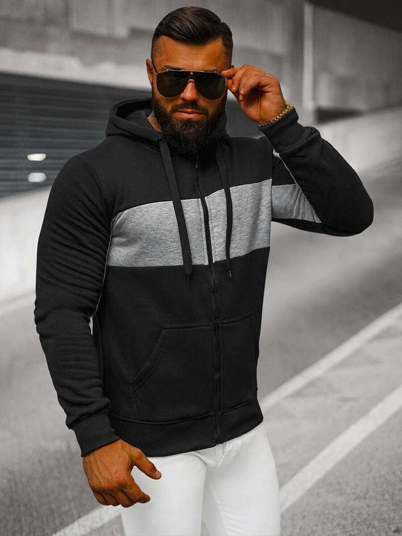 Bluza męska z kapturem rozpinana czarna OZONEE JS/8B1330/3