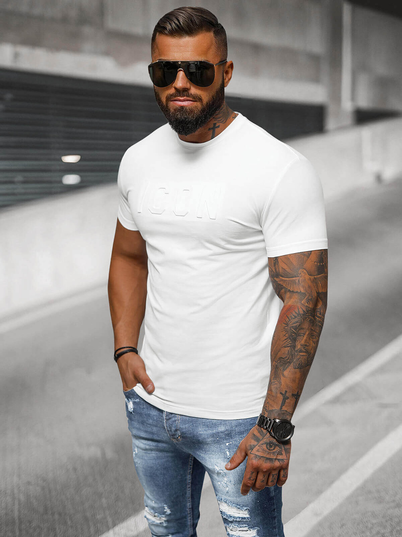 T-shirt męski slim fit biały OZONEE NB/MT3111