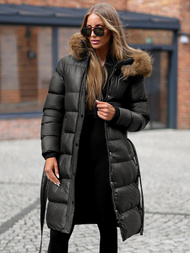 Kurtka zimowa damska długa z futerkiem czarna OZONEE JS/5M3298/392Z