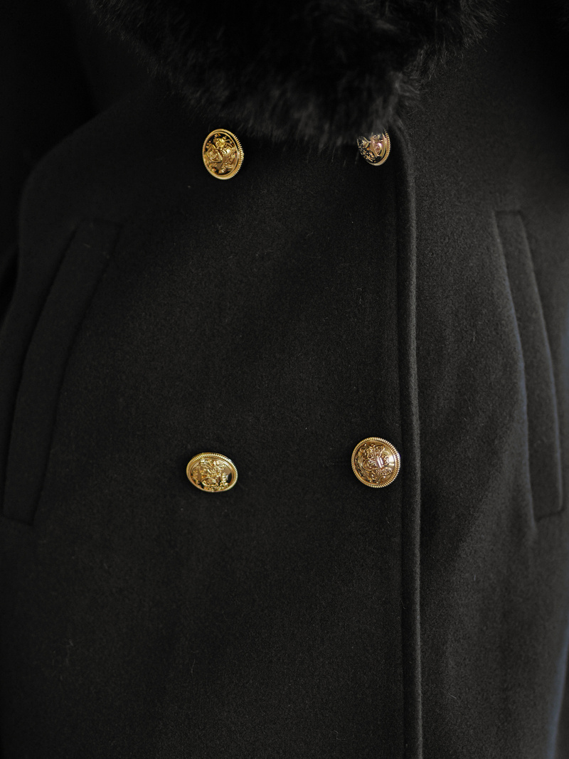 Płaszcz damski z futerkiem czarny OZONEE JS/61M8509/392