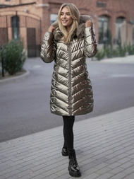 Kurtka zimowa damska długa z futerkiem złota OZONEE JS/16M9100/403Z