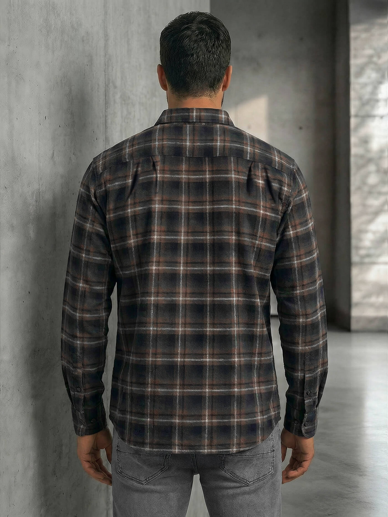 Koszula męska w kratę granatowa OZONEE V/V177Z